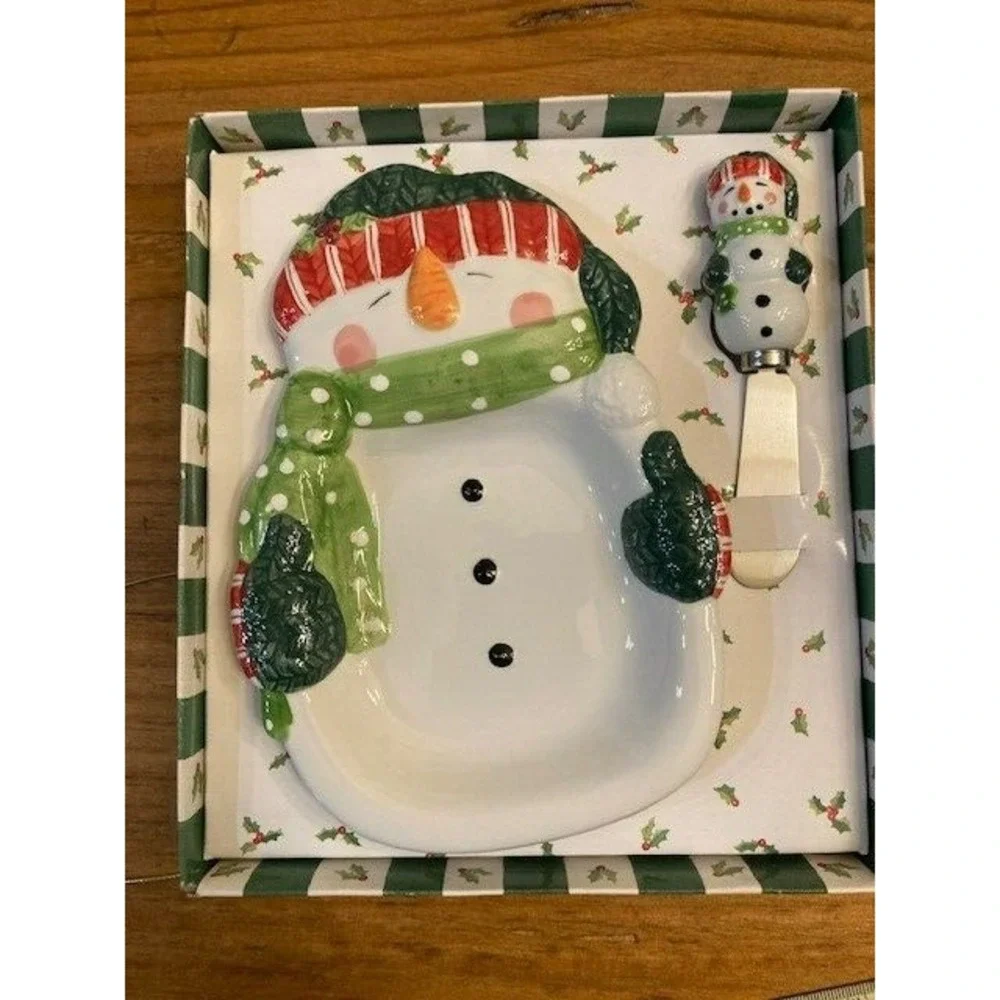 Lady Jayne Ltd 2002‎ Snowman Christmas Ceramic Dish & Spreader Set
